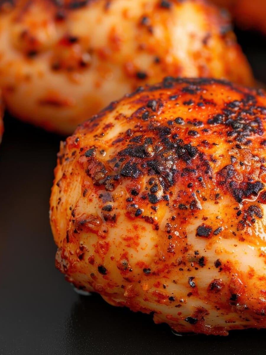 Primer plano de la piel crocante y dorada del pollo a la brasa